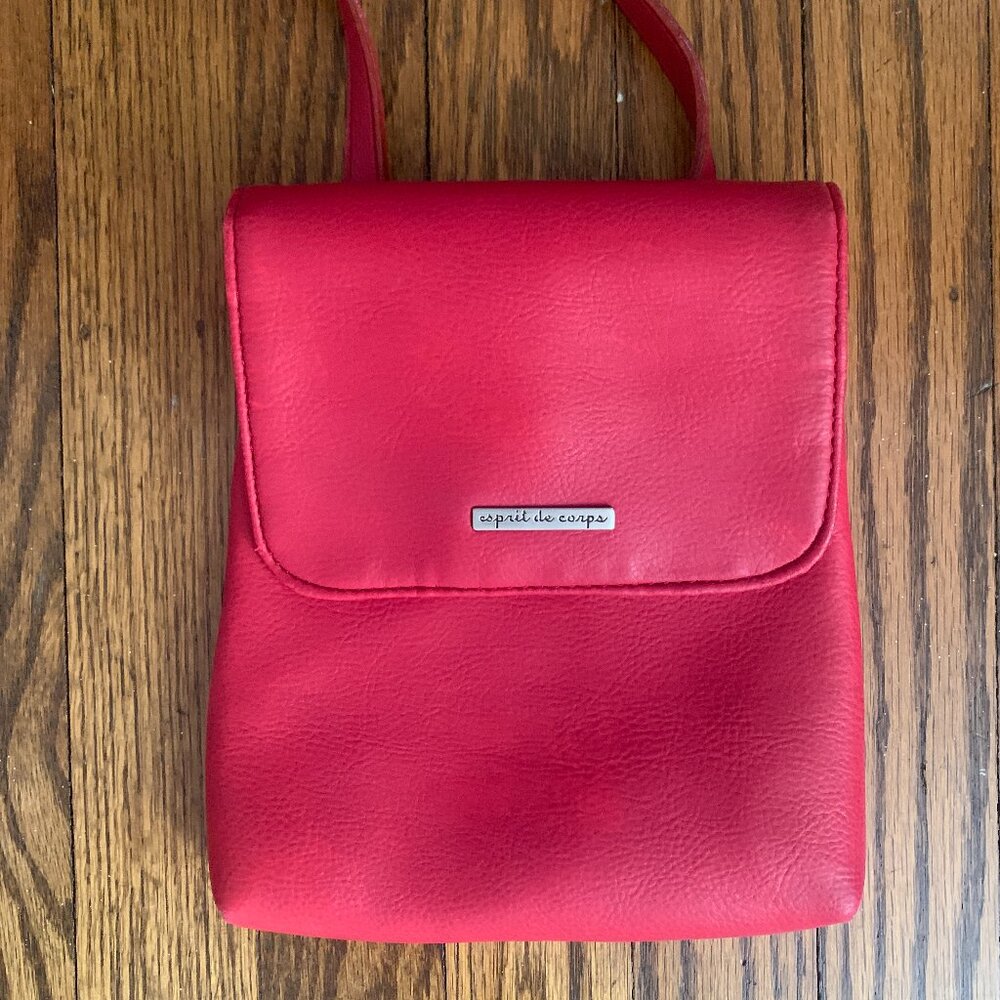 Red Leather Espirit de Corps handbag purse vintage 90s strap crossbody retro